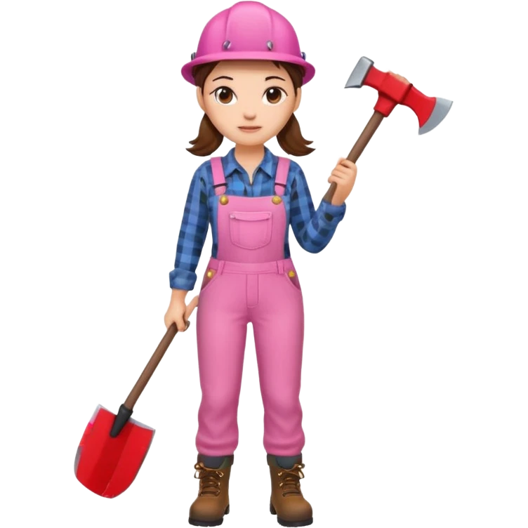 lumberjack woman holding axe pink checked shirt and overall emoji