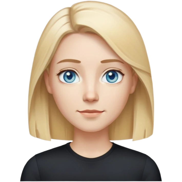 tech woman with shoulder-length blonde hair, pale blue eyes, and beard. And black shirt with. like the last few emoji you've made me. emoji