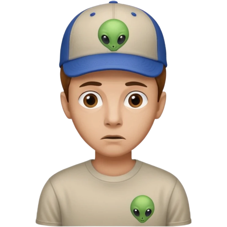 trust no one Mulder from the x-files looking very very worried wearing a t-shirt and a baseball cap with a picture of an alien emoji