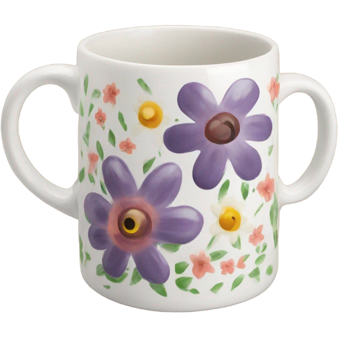 ceramic mug with flowers painted on it emoji