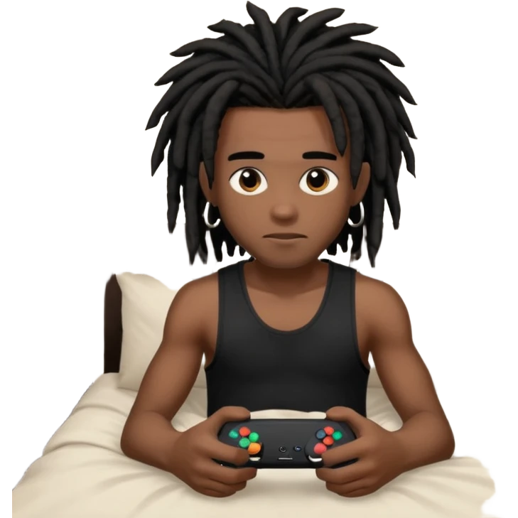 my black boyfriend in his bed with a black singlet on playing video games black dreadlocks  emoji