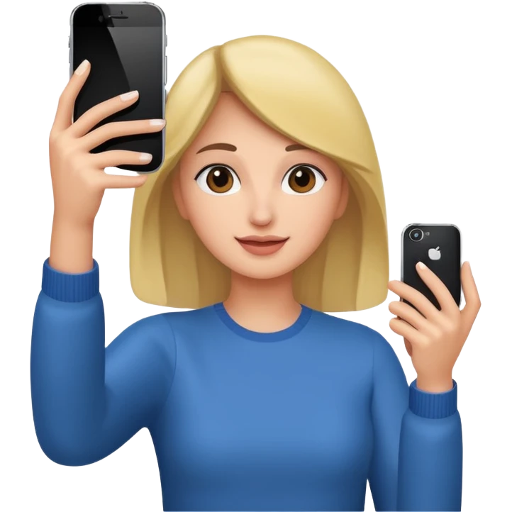  woman holding her phone having selfie emoji