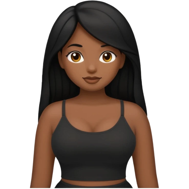 apple-style emoji of a curvy dusky girl, long black hair, black cami top, minimal style emoji