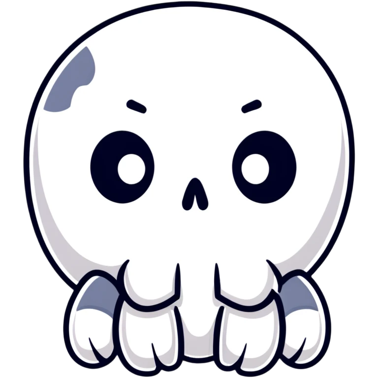 A cute, white-colored skull with soft, rounded features and a friendly expression, looking whimsical not frightening emoji