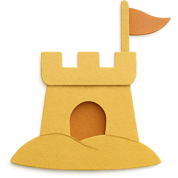 sand castle with layered paper effect on a white background in paper-craft style emoji