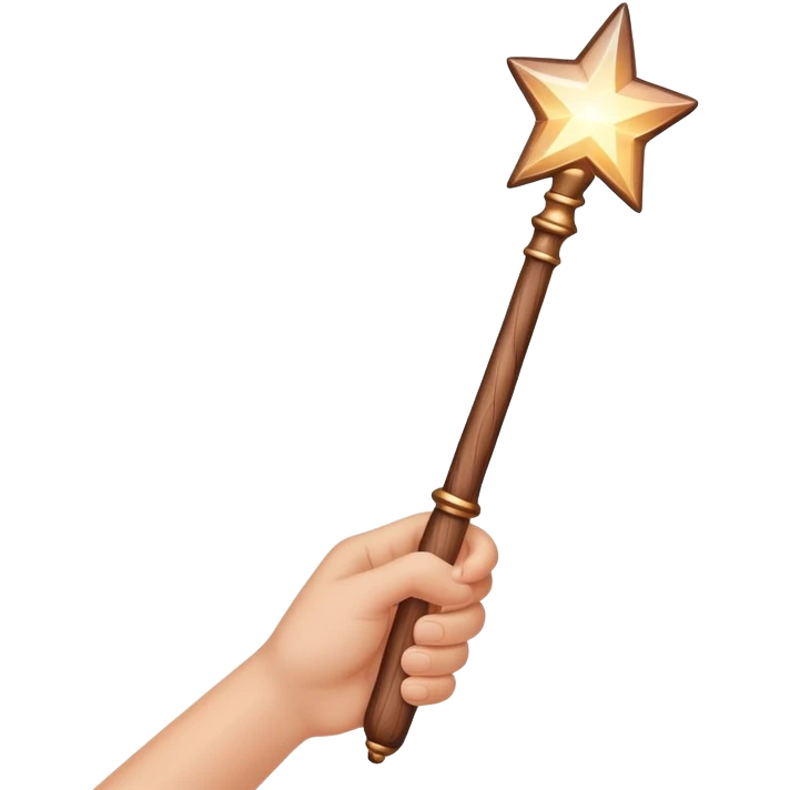 hand holding a glowing magic wand with sparkles and magical glow emoji