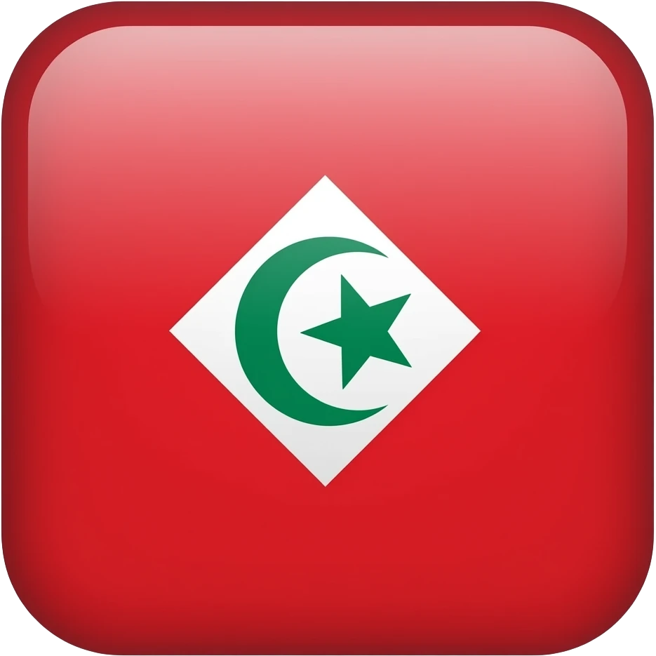 Flat IOS emoji of the Rif flag : red background, centered white diamond, inside a green crescent opening right with a green five-pointed star. Rectangle shape, vector, no text, similar to ios flag style. emoji