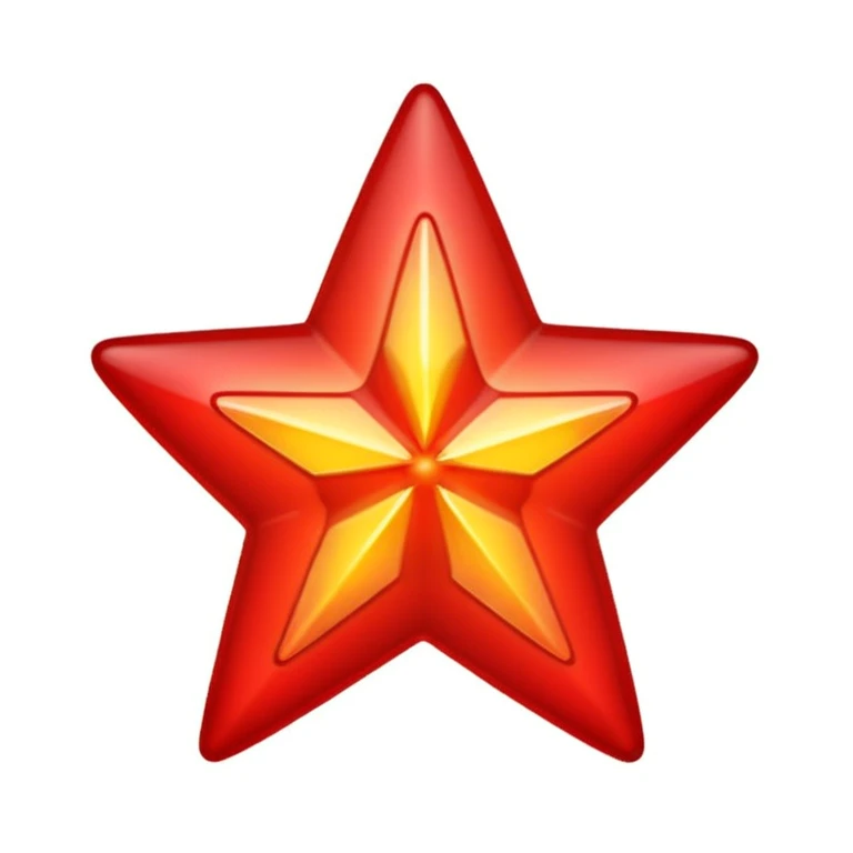A single red star emoji in cartoon style. The star should be symmetrical, shiny, and have smooth edges. It should glow softly with a red aura. The design should be friendly and emoji-like, with a transparent background. emoji