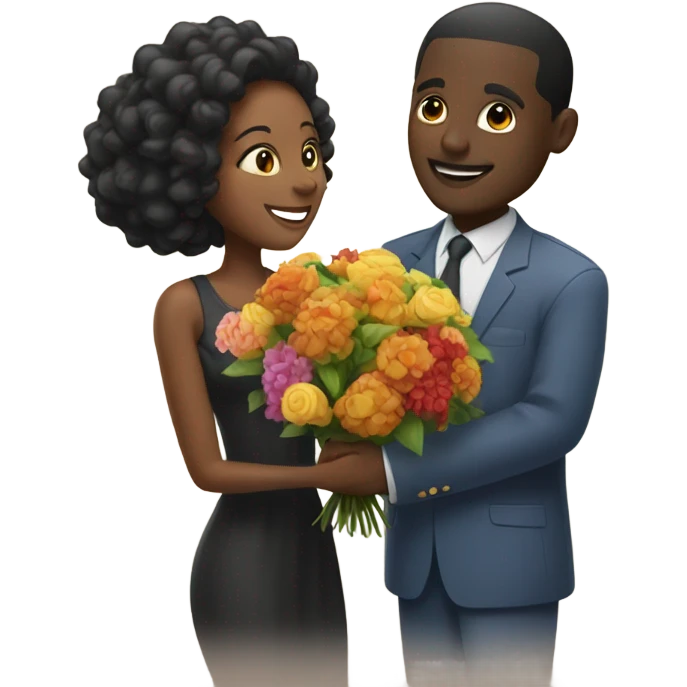 Black man gives black woman flowers  emoji