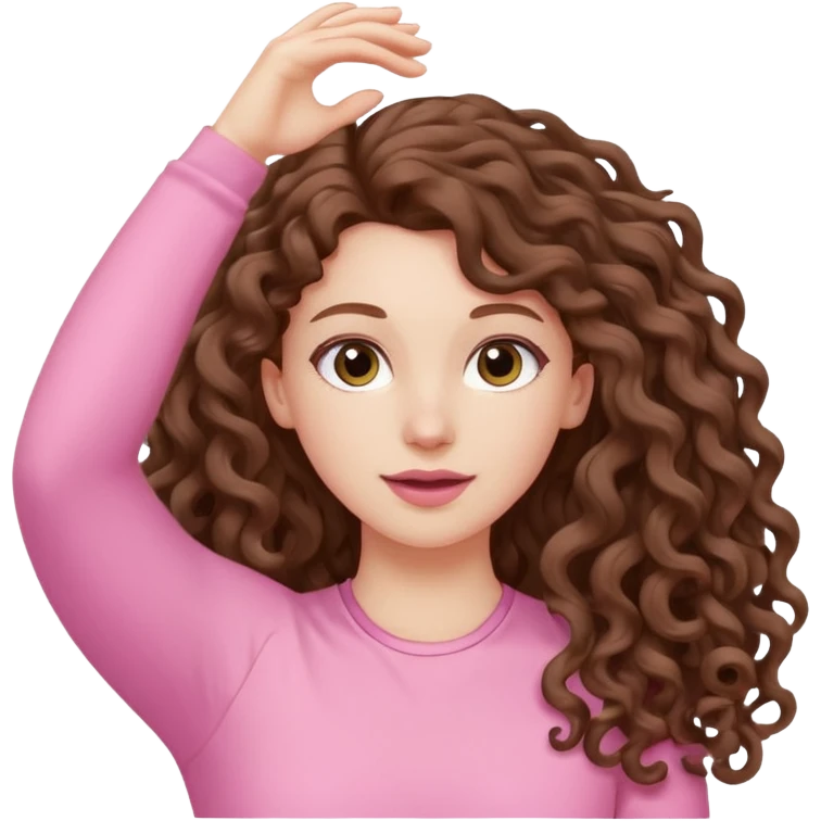 pale white girl with long brown curly hair stretching pink emoji