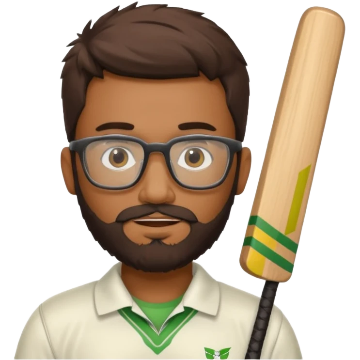 Brown Guy with beard and glasses Playing Cricket emoji
