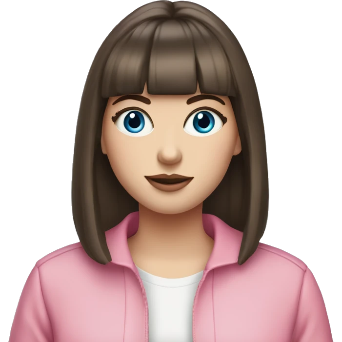 Beautiful Brunette blue eyed white girl with bangs pink outfit with a cbd blunt in her hand  emoji