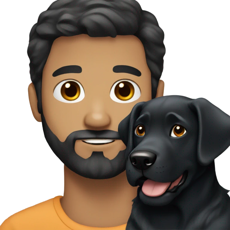 beard man black hair blue eyes holding black Labrador  emoji