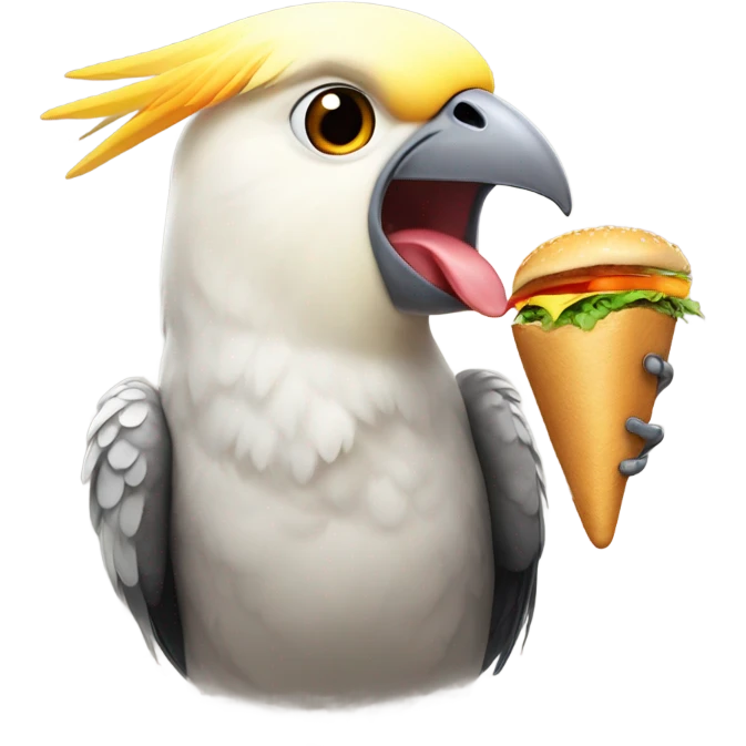 cockatiel bird holding a birger  emoji