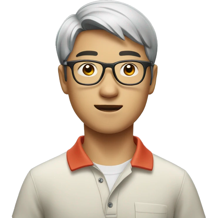 Young chinese bespectacled man wearing a polo shirt emoji