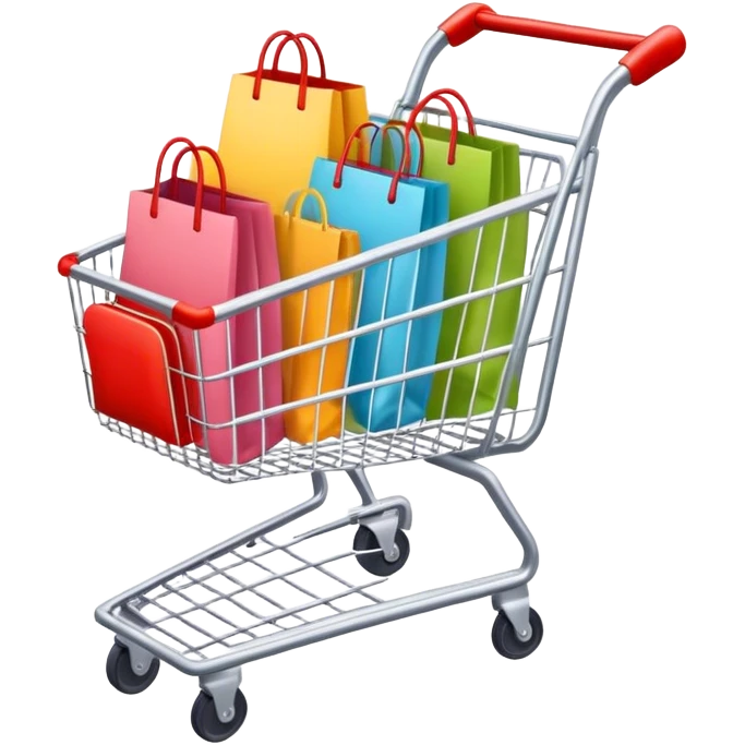 shopping cart load with shopping items cloth bags emoji