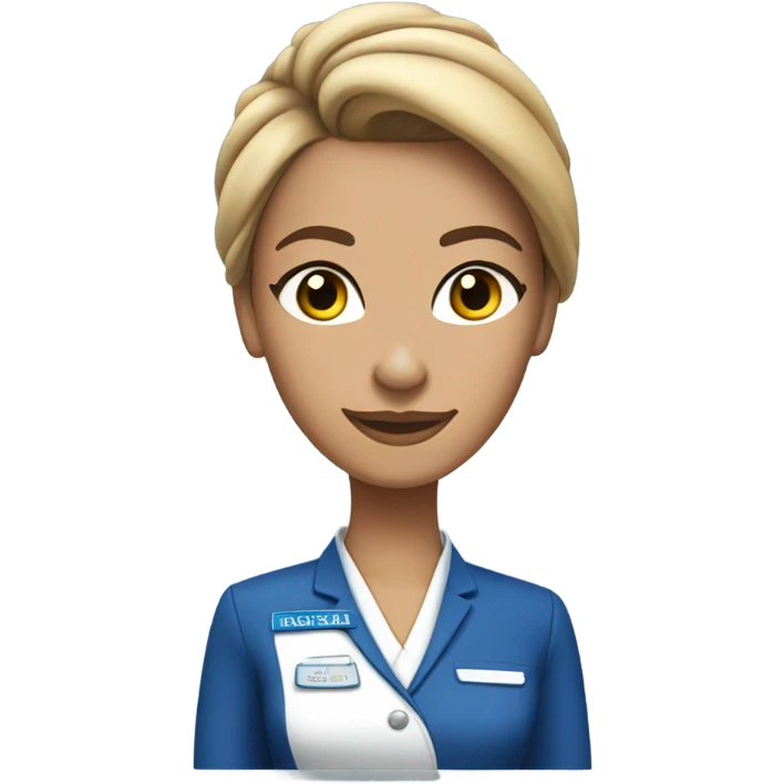 Tan skin flight attendant with hair in a bun blue uniform emoji