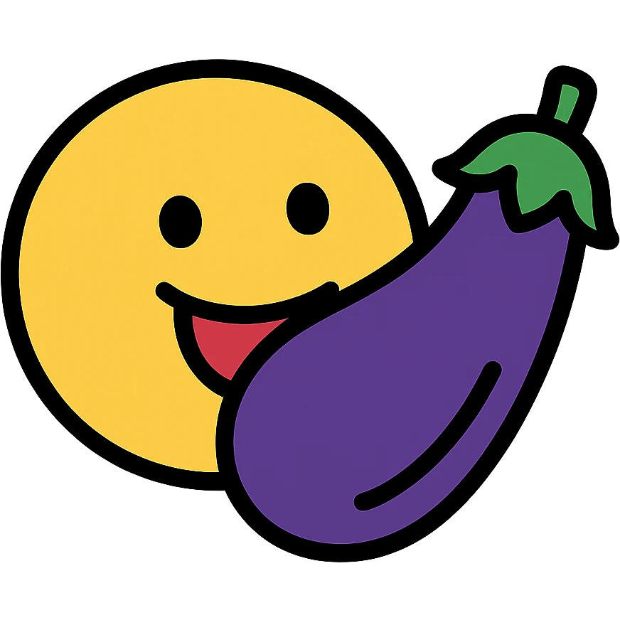 face eating an aubergine (eggplant) icon with color outlines emoji