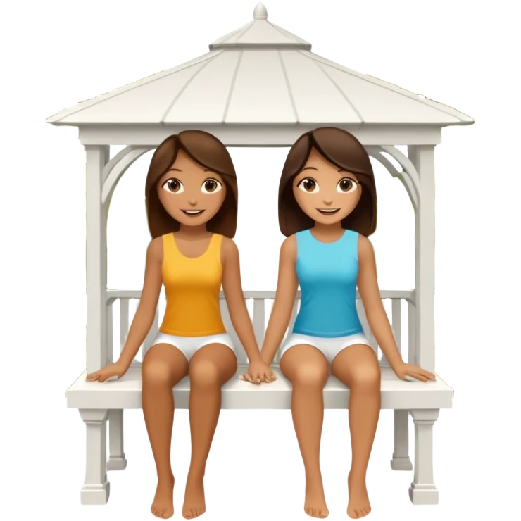 Two brunette women sitting on a white gazebo emoji
