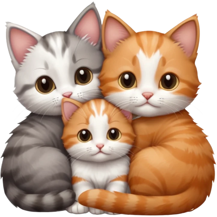 6 tiny kittens cuddling together all different colours, the first one is grey and white, the second is ginger and white and the third is brown tabby and white emoji