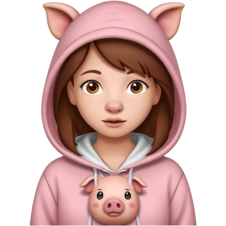 Gurl with brow hair and whaite skin with a pig hoddie emoji
