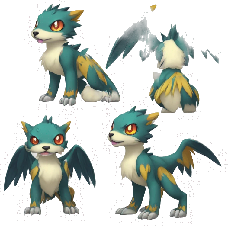 cute cool edgy Digimon-Fakemon-animal with colorful markings full body emoji
