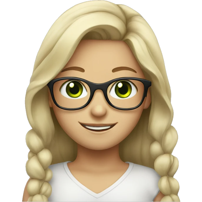 smiling girl with glasses and GREEN EYES emoji