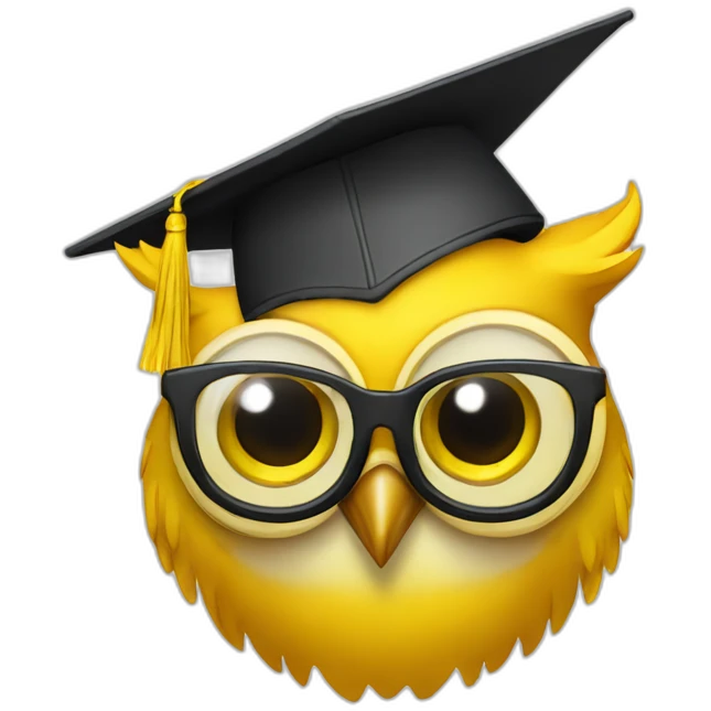 yellow-owl-with-glasses-and-with-mortarboard-on-its-head emoji