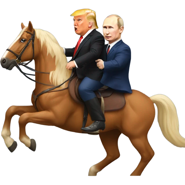 Trump and Putin riding a horse together  emoji