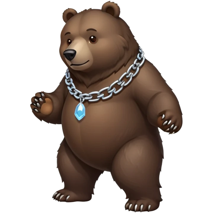 Full-length dark bear with detailed fur, on all four legs, wearing only a clean simple ice chain collar, no pendants or attachments emoji
