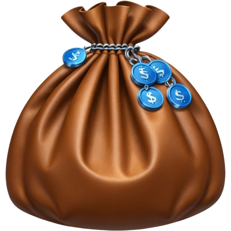 brown money bag with blue coins inside emoji