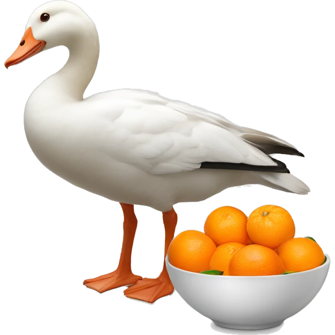 A white goose and  bowl of oranges 🍊  emoji