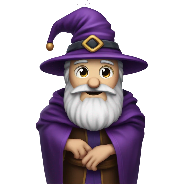 Create an emoji of a wizard. They wizard should have a big dark purple beard. And a magician hat. The wizard should have small cirkels as eyes and a slightly happy expression emoji