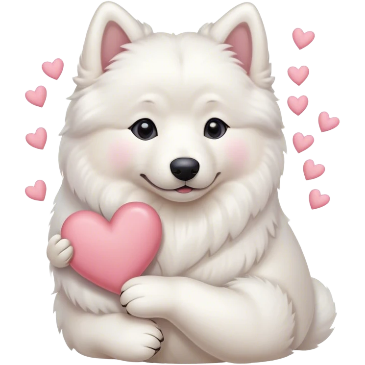 samoyed hug with pastel hearts emoji