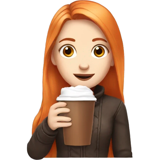 white girl with orange long hair and a hot chocolate emoji