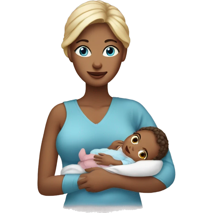 mom holding newborn baby girl with blue eyes emoji