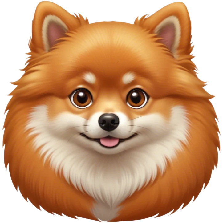 Cinematic Cute Orange Pomeranian Portrait Emoji, Head tilted playfully and inquisitively, featuring a luscious, fluffy orange Fur with a natural sheen, round, sparkling brown eyes filled with curiosity, Simplified yet irresistibly adorable features, highly detailed, glowing with a warm, friendly glow, high shine, affectionate and lively, stylized with a touch of whimsy, bright and endearing, soft glowing outline, capturing the essence of a mischievous yet loving pup, so playful it feels like it could scamper out of the screen and into your arms! emoji