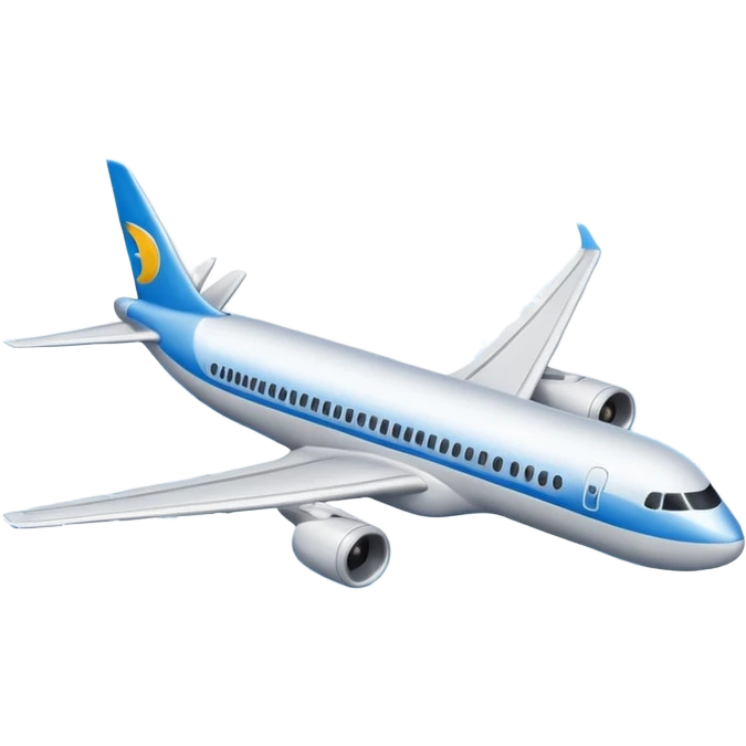 Draw a commercial passenger airplane flying above clouds in clear blue sky. emoji