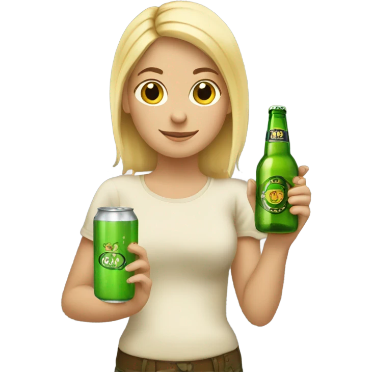 Blonde girl w a frog and a bottle of beer emoji