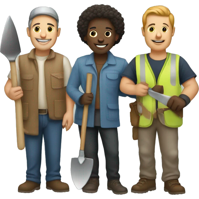 Diverse group of archaeologists holding trowel emoji emoji