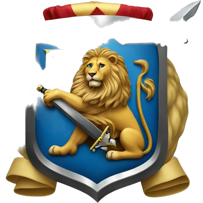 A coat of arms showing a sword and a lion in the background and a large letter B placed in the middle. Use colors such as black, blue, gold, and silver  emoji