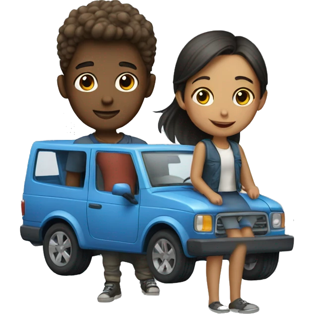 girl and boy with vehicle emoji