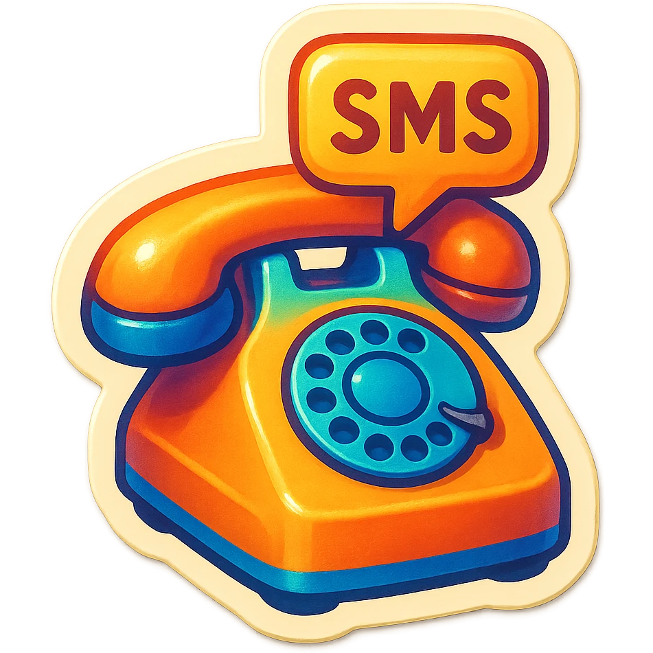 A retro phone with an SMS notification, vintage design and bright colors emoji