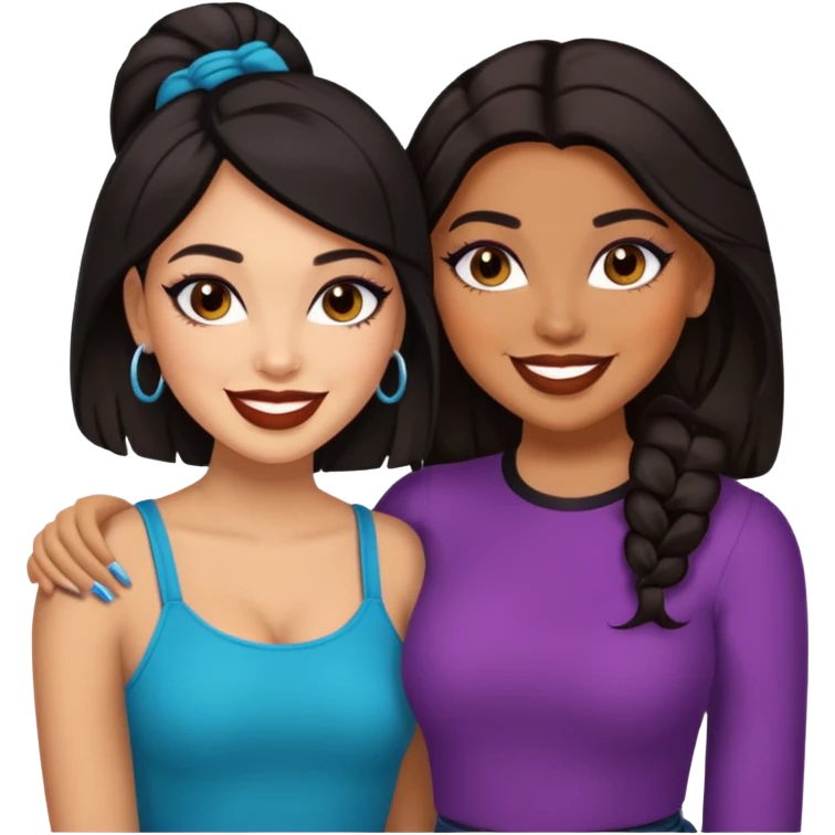 Boujy baddie best friends, trendy heavy makeup both dark hair one light skinned and one caramel skin  emoji