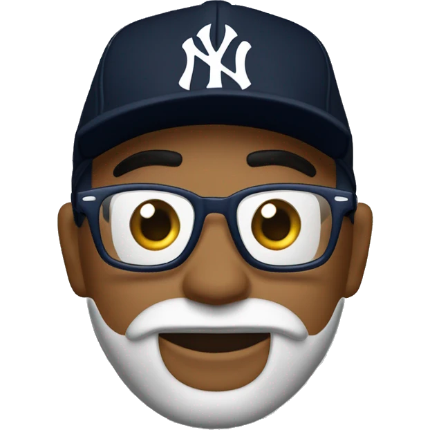 Hombre delgado, con expresión seria, con gorra negra de los new york yankees, barba corta, gafas de sol negras redondas y piel muy blanca emoji