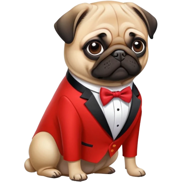 pug dog wearing a vermillion tuxedo emoji