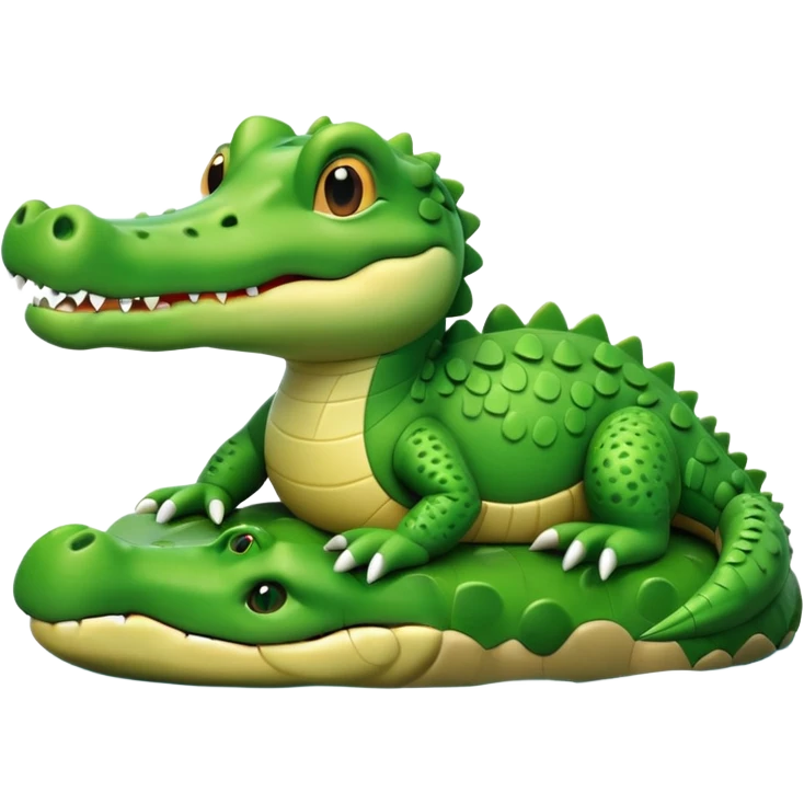 A cute 3D cartoon crocodile resting on a riverbank, part of its body in the water. Smooth rounded design, bright colors, soft lighting, friendly expression, Memoji-style realism. emoji