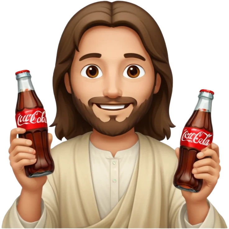 Иисус счастливый дережит в двух руках бутылочки с coca-cola 0,3 emoji