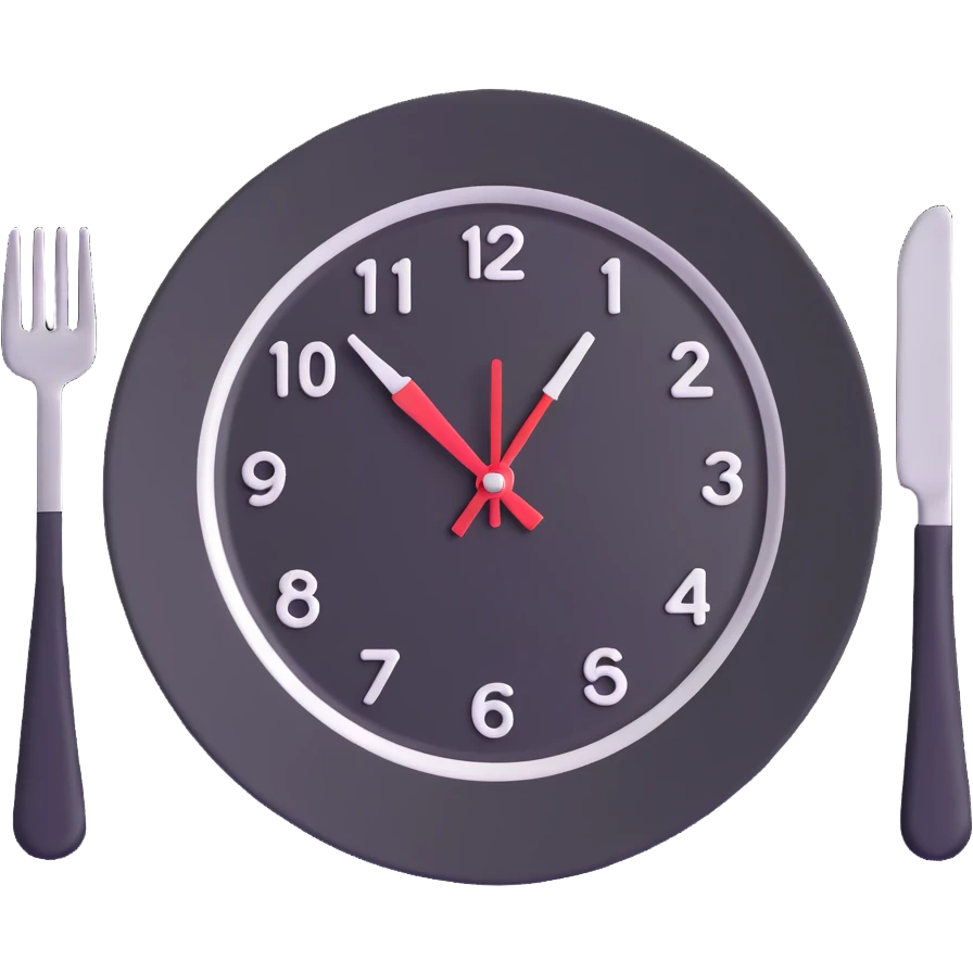 empty plate with a clock overlay, representing intermittent fasting emoji