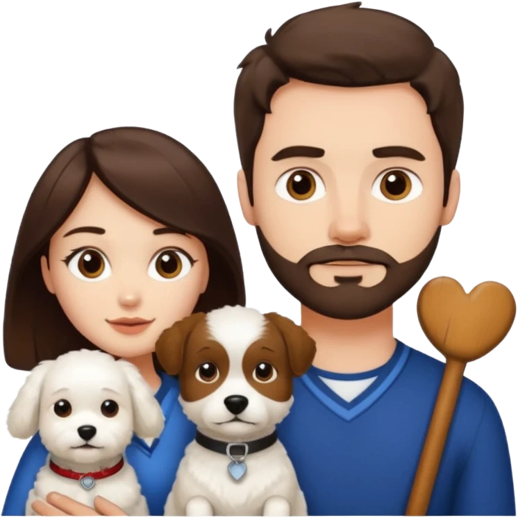 scottish man with stubble, brunette woman and white fluffy dog emoji